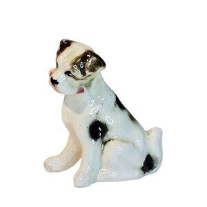 Vintage Enesco Japan Ceramic Jack Russell Terrier Dog Holding Bone Figurine